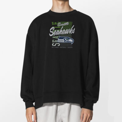 New Era College Navy Seattle Seahawks Oversized Throwback Mineral Wash Crew Neck Vintage Sweatshirt 2