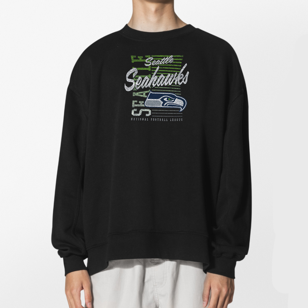 New Era College Navy Seattle Seahawks Oversized Throwback Mineral Wash Crew Neck Vintage Sweatshirt 2