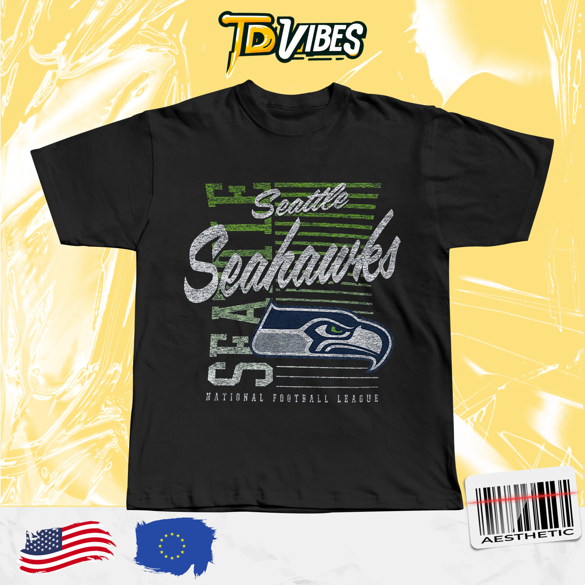 New Era College Navy Seattle Seahawks Oversized Throwback Mineral Wash Crew Neck Vintage Sweatshirt