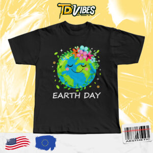 Happy Earth Day With Cute Earth And Floral Shirt