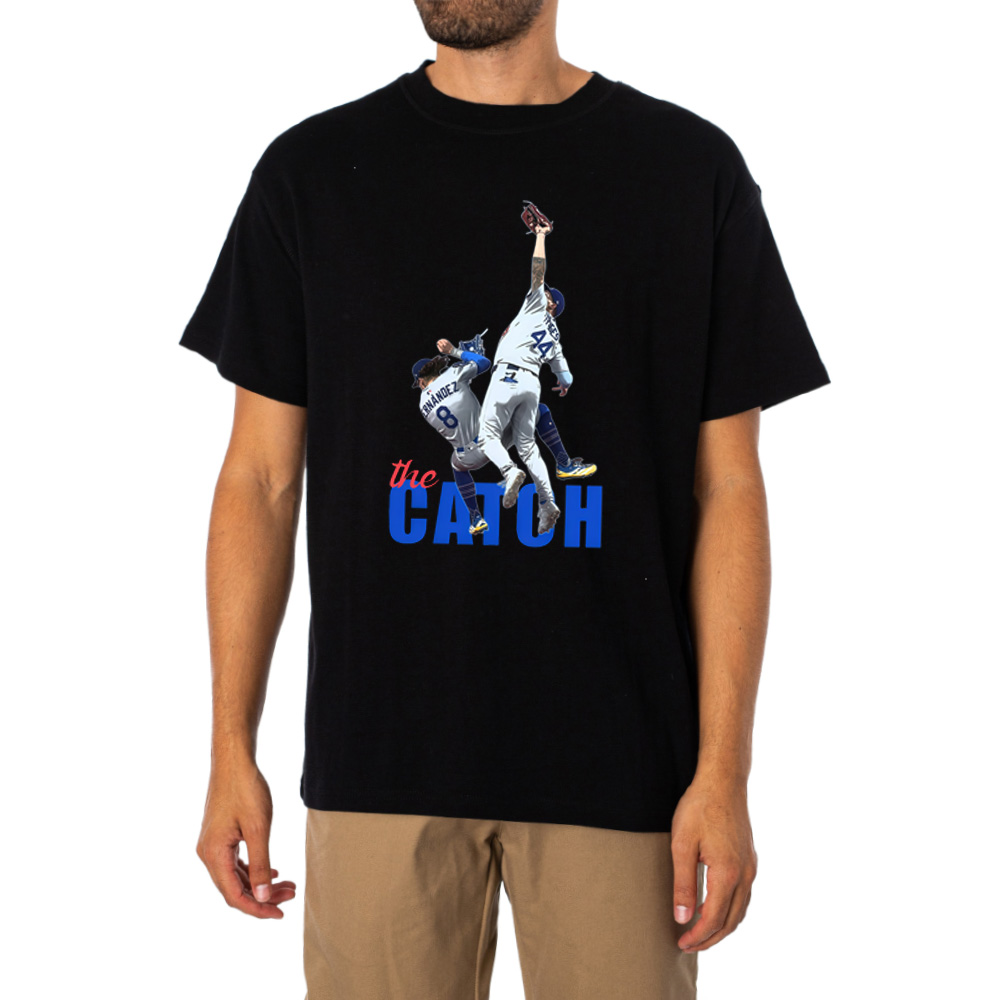 Retro The Catch Los Angeles Champs Baseball Andy Pages And Kike Hernandez Dodgers Tshirt 1